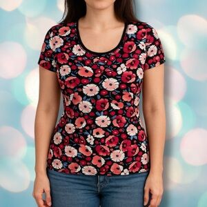 Tommy Hilfiger Women’s Stretchy Red Floral Blouse Top Shirt Size M